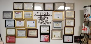 wall of certificates